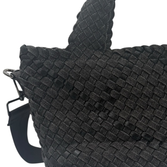 Haute Shore Woven Small Tote Purse Bag Crossbody Top Handle Geometric‎ Black - Picture 4 of 14